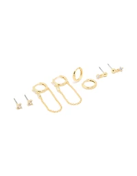 Gold Plated Cubic Zirconia Flower Studs & Huggie Earrings 4-Pack