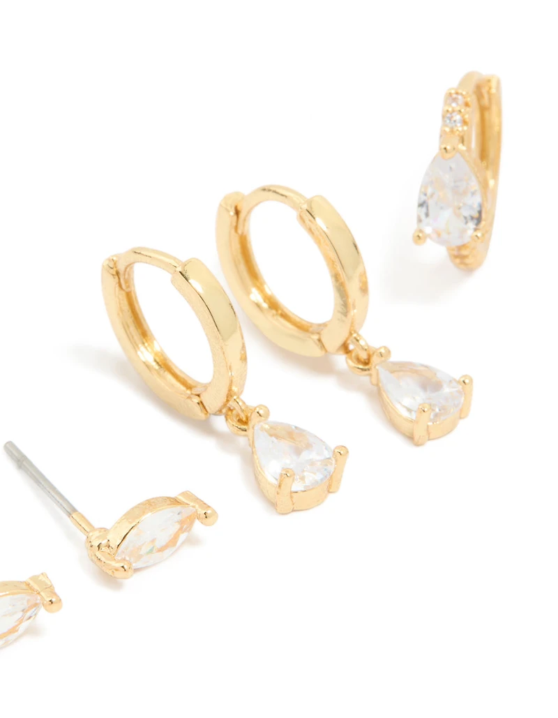 Gold Plated Cubic Zirconia Stud & Huggie Earrings 4-Pack