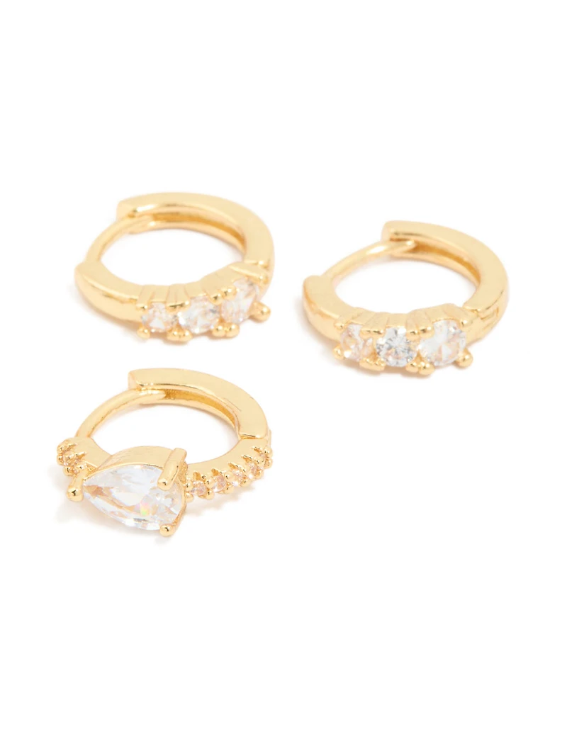 Gold Plated Cubic Zirconia Stud & Huggie Earrings 4-Pack