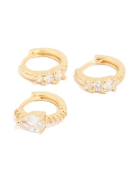 Gold Plated Cubic Zirconia Stud & Huggie Earrings 4-Pack