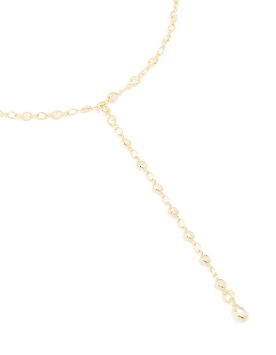 Gold Plated Cubic Zirconia Circle Detail Y-Necklace