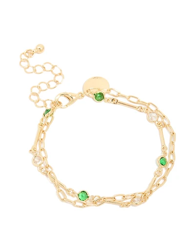 Gold Plated Emerald Cubic Zirconia Detail Layered Bracelet