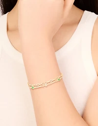 Gold Plated Emerald Cubic Zirconia Detail Layered Bracelet