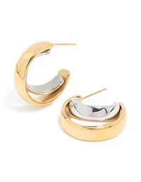 Waterproof Mixed Metal Plated Stainless Steel Smooth Circle Open Hoop Earrings