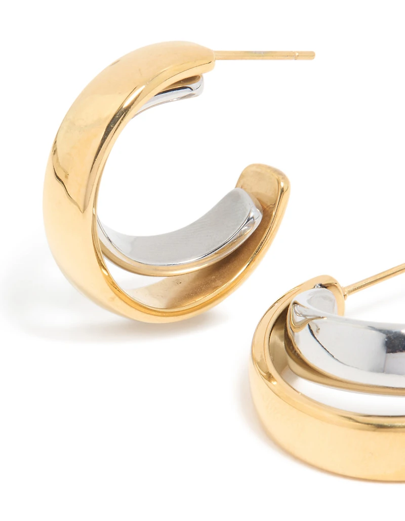 Waterproof Mixed Metal Plated Stainless Steel Smooth Circle Open Hoop Earrings