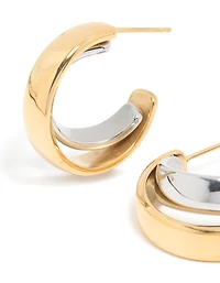 Waterproof Mixed Metal Plated Stainless Steel Smooth Circle Open Hoop Earrings