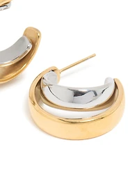 Waterproof Mixed Metal Plated Stainless Steel Smooth Circle Open Hoop Earrings