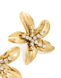 Waterproof Gold Plated Stainless Steel Cubic Zirconia Centre Flower Stud Earrings