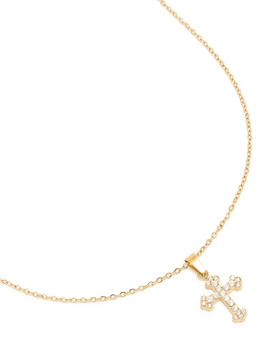 Waterproof Gold Plated Stainless Steel Mini Cross Short Necklace