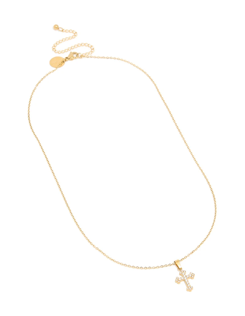 Waterproof Gold Plated Stainless Steel Mini Cross Short Necklace