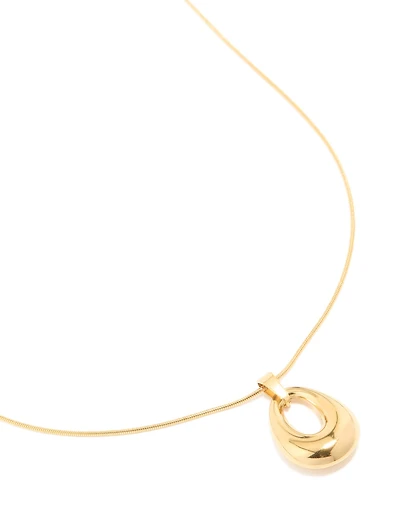 Waterproof Gold Plated Stainless Steel Open Oval Pendant Necklace