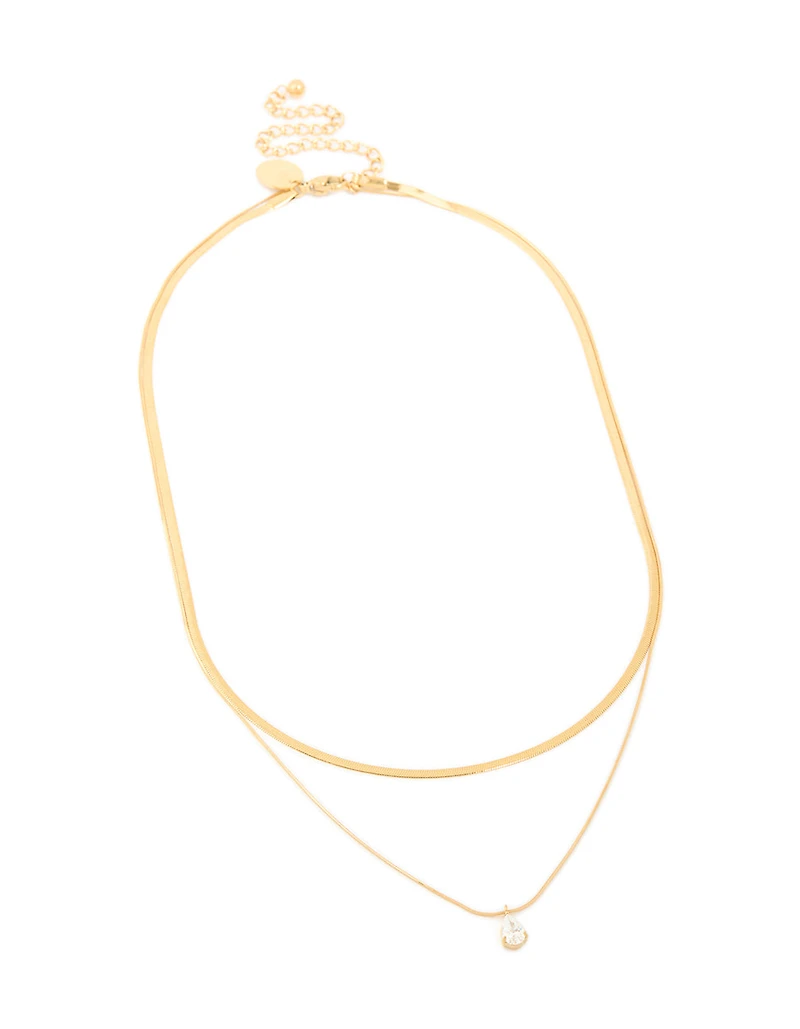 Waterproof Gold Plated Stainless Steel Cubic Zirconia & Snake Chain Layered Necklace