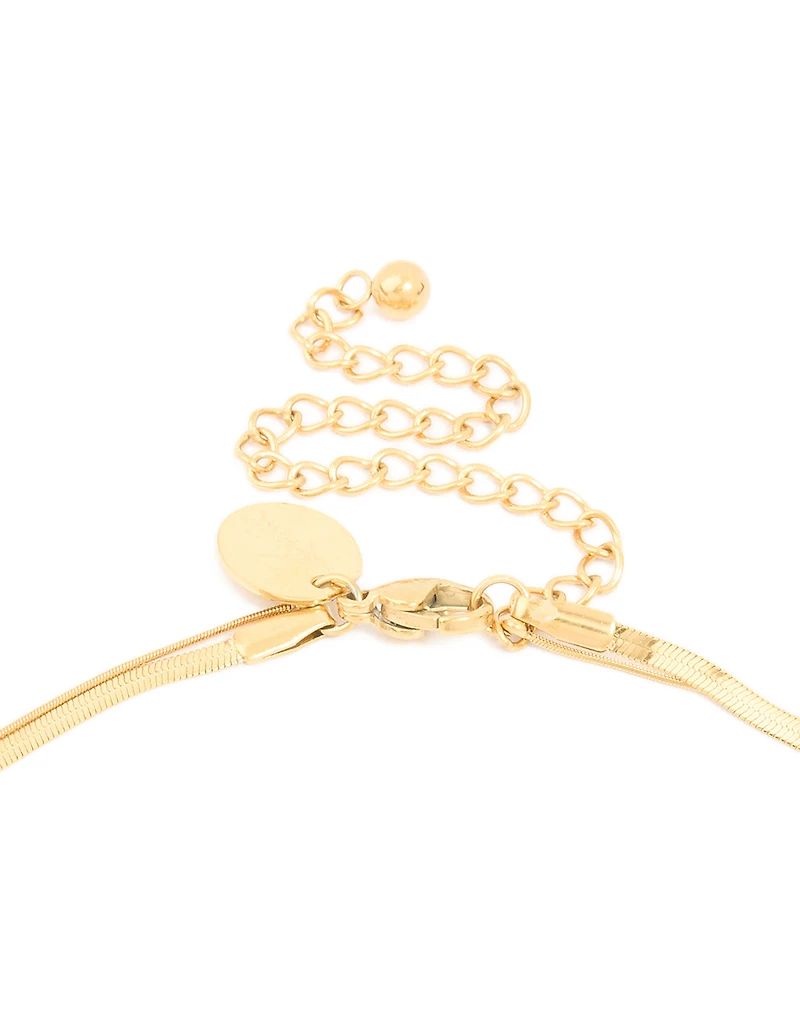 Waterproof Gold Plated Stainless Steel Cubic Zirconia & Snake Chain Layered Necklace