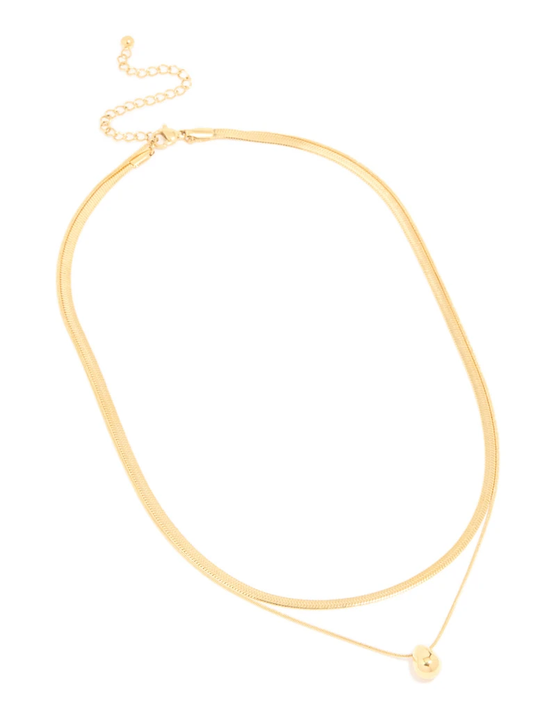 Waterproof Gold Plated Stainless Steel Snake Chain & Pebble Layered Necklace