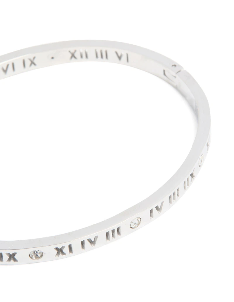 Waterproof Stainless Steel Diamante Roman Numeral Hinge Bangle
