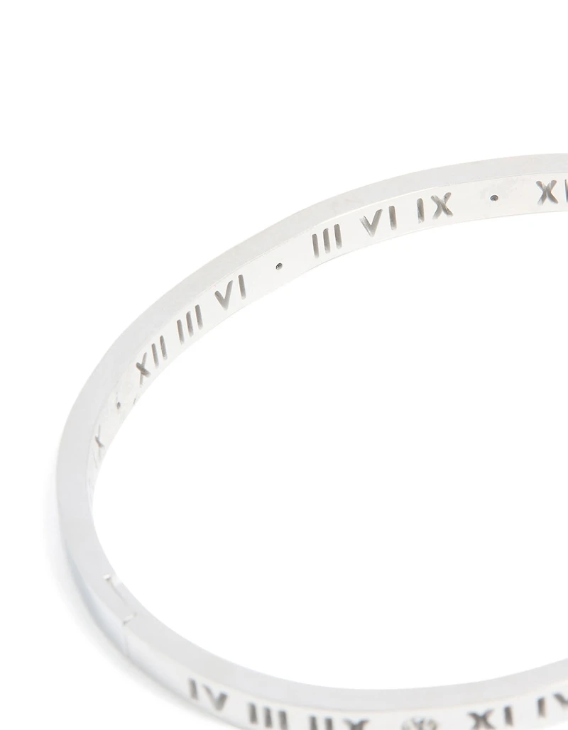 Waterproof Stainless Steel Diamante Roman Numeral Hinge Bangle