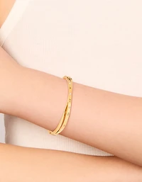 Waterproof Gold Plated Stainless Steel Diamante Roman Numeral Hinged Bangle