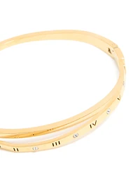 Waterproof Gold Plated Stainless Steel Diamante Roman Numeral Hinged Bangle