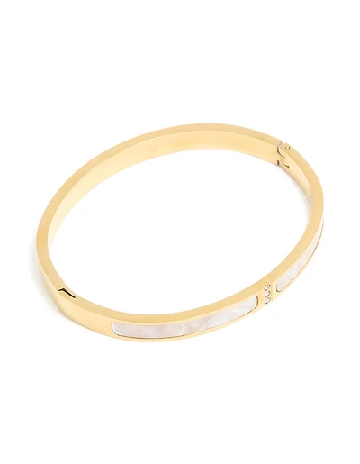 Waterproof Gold Plated Stainless Steel Pearl Inlay Hinge Bangle