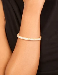 Waterproof Gold Plated Stainless Steel Pearl Inlay Hinge Bangle