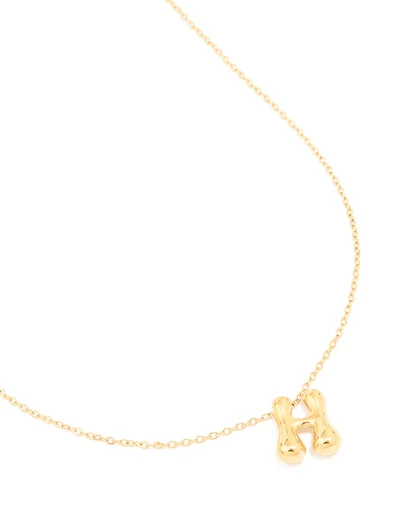 Waterproof Gold Plated Stainless Steel Large Bubble Letter H Necklace