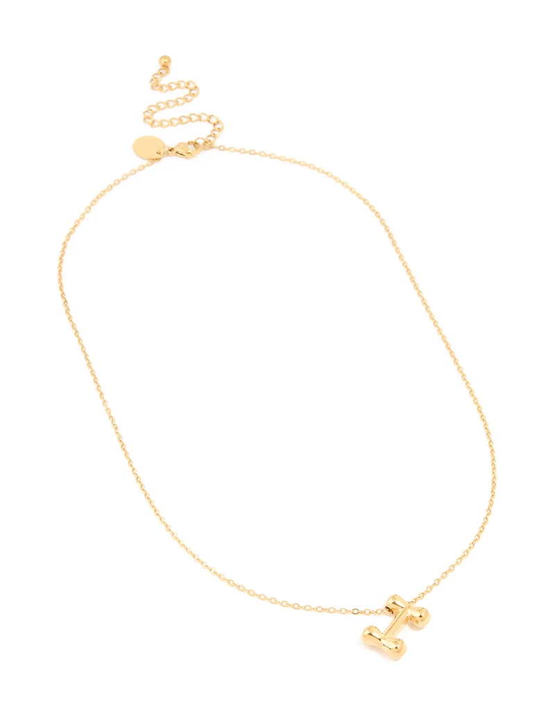 Waterproof Gold Plated Stainless Steel Large Bubble Letter I Necklace