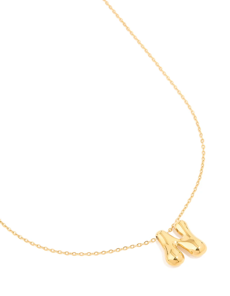Collier imperméable en acier inoxydable plaqué or avec une grande lettre N à bulles