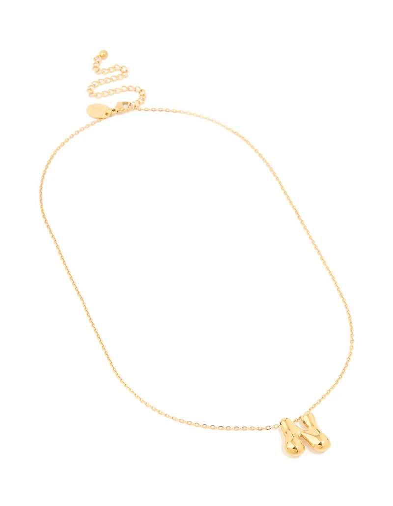 Collier imperméable en acier inoxydable plaqué or avec une grande lettre N à bulles