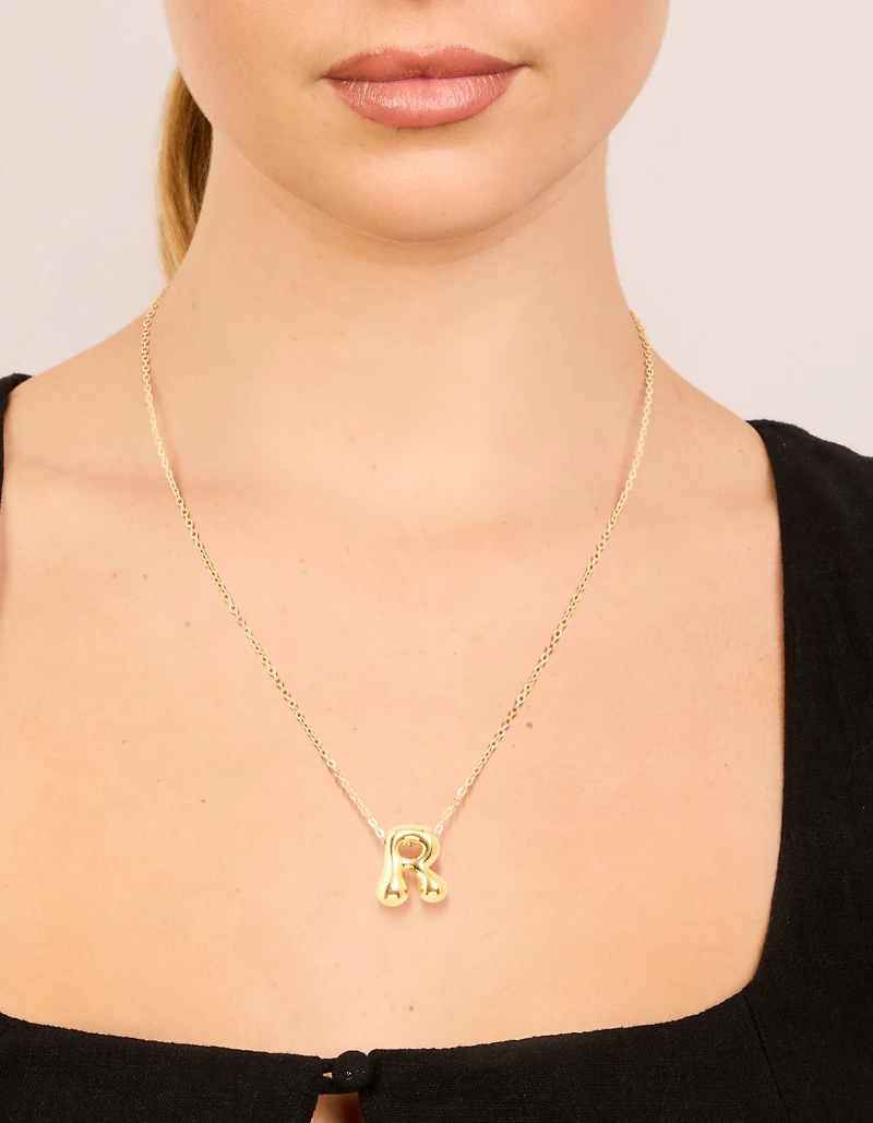 Waterproof Gold Plated Stainless Steel Large Bubble Letter R Necklace