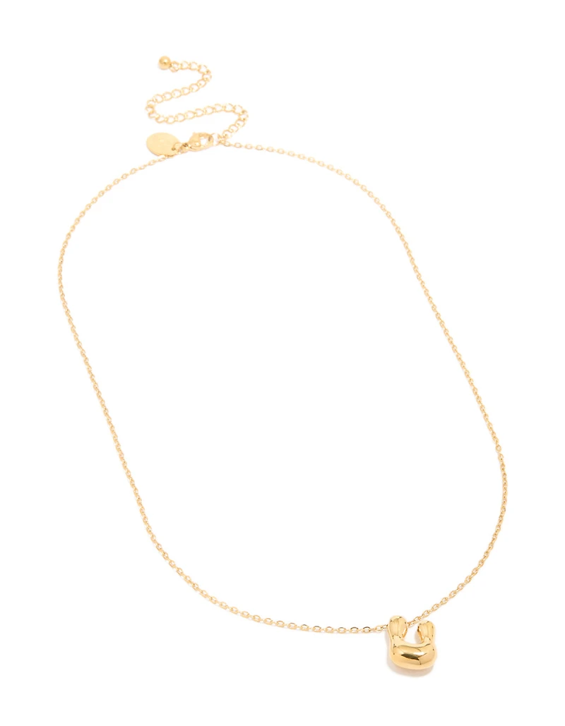 Collier imperméable en acier inoxydable plaqué or avec une grande lettre à bulles en forme de U