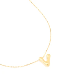 Waterproof Gold Plated Stainless Steel Large Bubble Letter V Necklace
