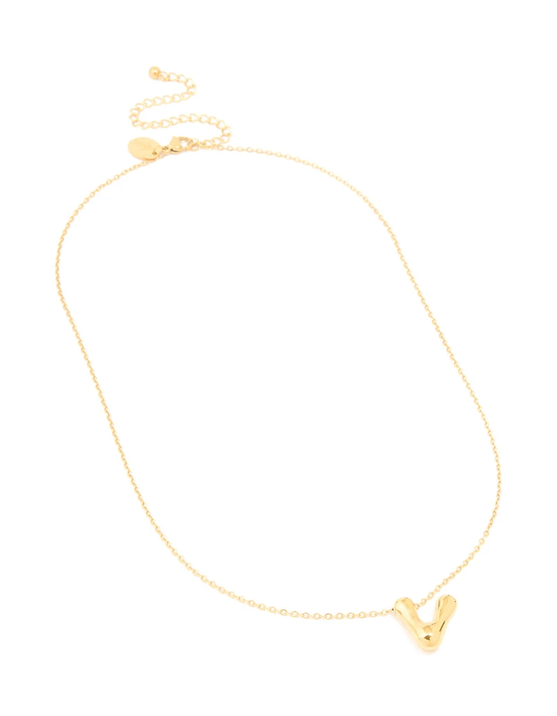 Waterproof Gold Plated Stainless Steel Large Bubble Letter V Necklace