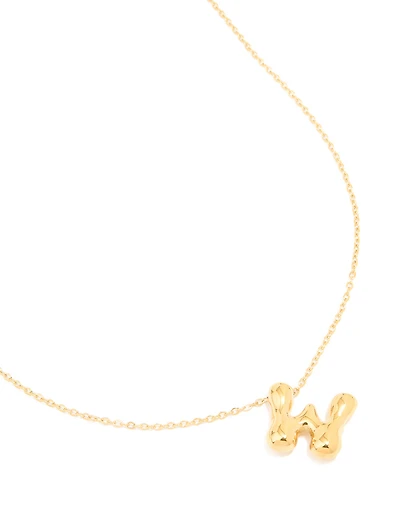 Waterproof Gold Plated Stainless Steel Large Bubble Letter W Necklace