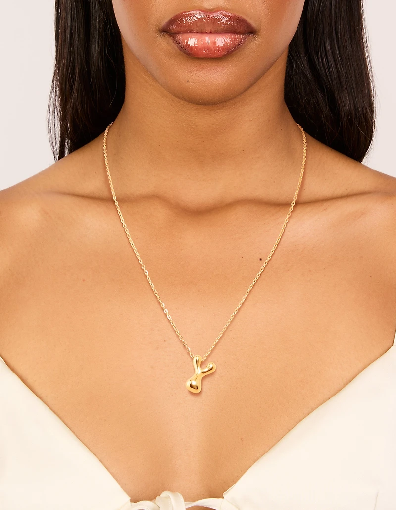 Waterproof Gold Plated Stainless Steel Large Bubble Letter Y Necklace