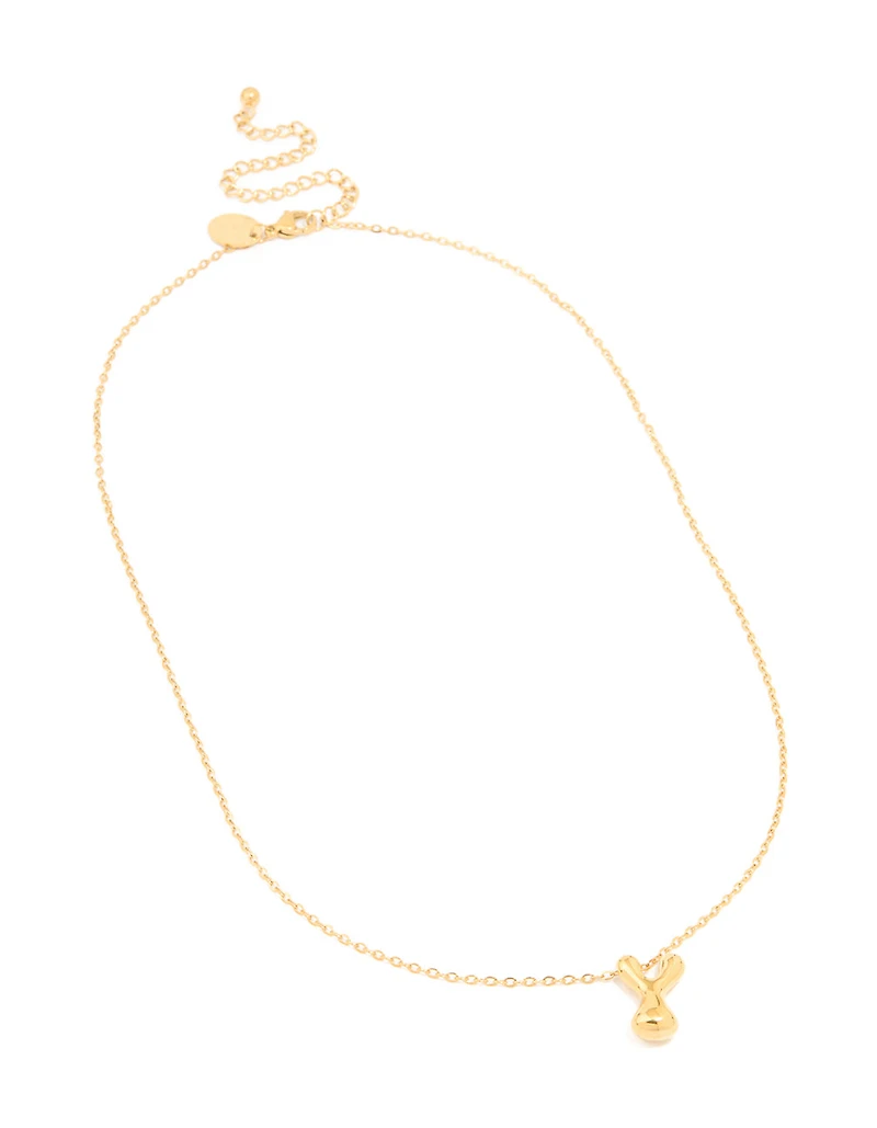 Collier imperméable en acier inoxydable plaqué or avec une grande lettre Y à bulles