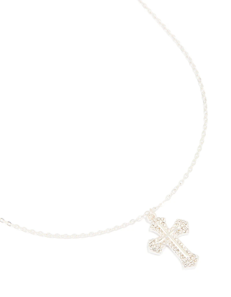 Silver Gothic Cross Pendant Necklace