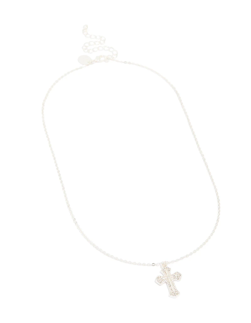 Silver Gothic Cross Pendant Necklace