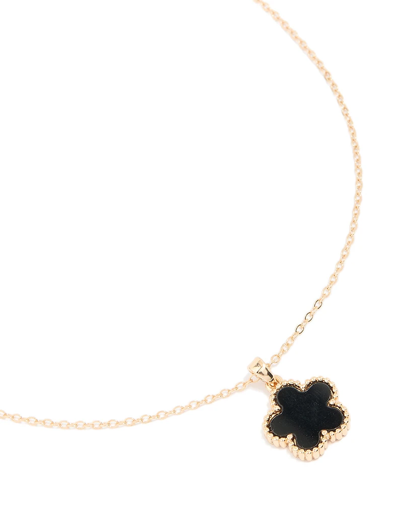 Gold Black Flower Pendant Necklace