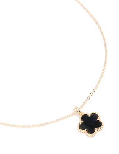 Gold Black Flower Pendant Necklace