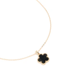 Gold Black Flower Pendant Necklace