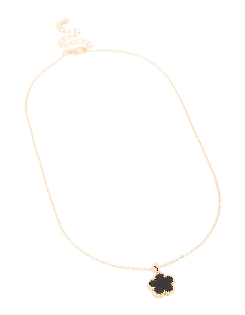 Gold Black Flower Pendant Necklace