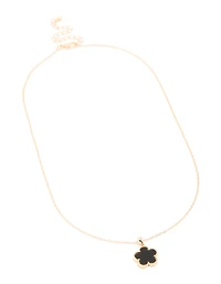Gold Black Flower Pendant Necklace