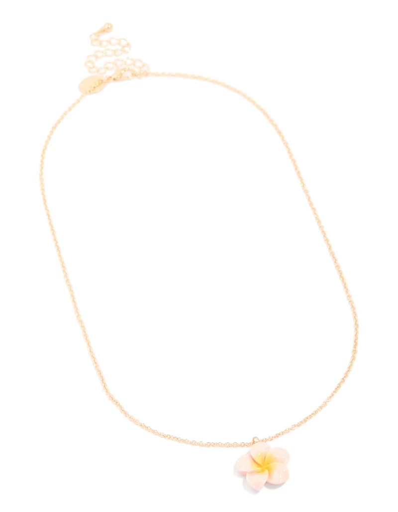 Gold Frangipani Flower Pendant Necklace