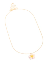 Gold Frangipani Flower Pendant Necklace