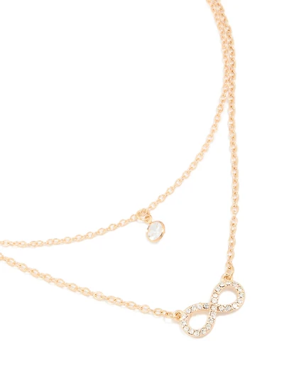 Gold Diamante & Infinity Layered Necklace
