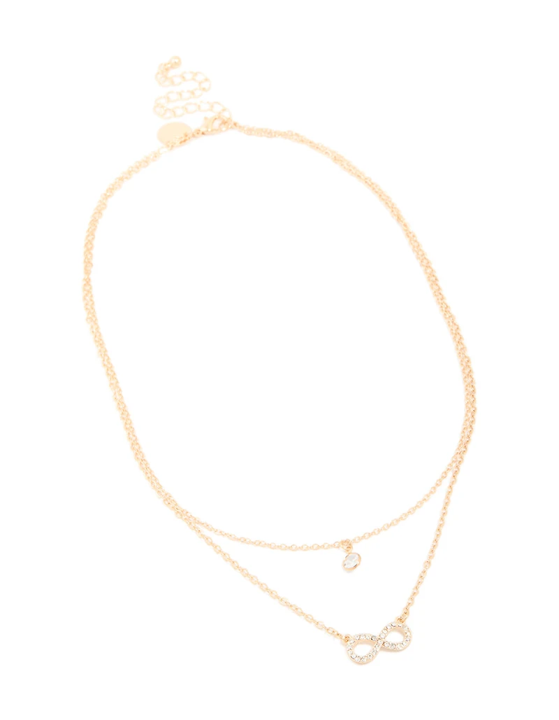 Gold Diamante & Infinity Layered Necklace