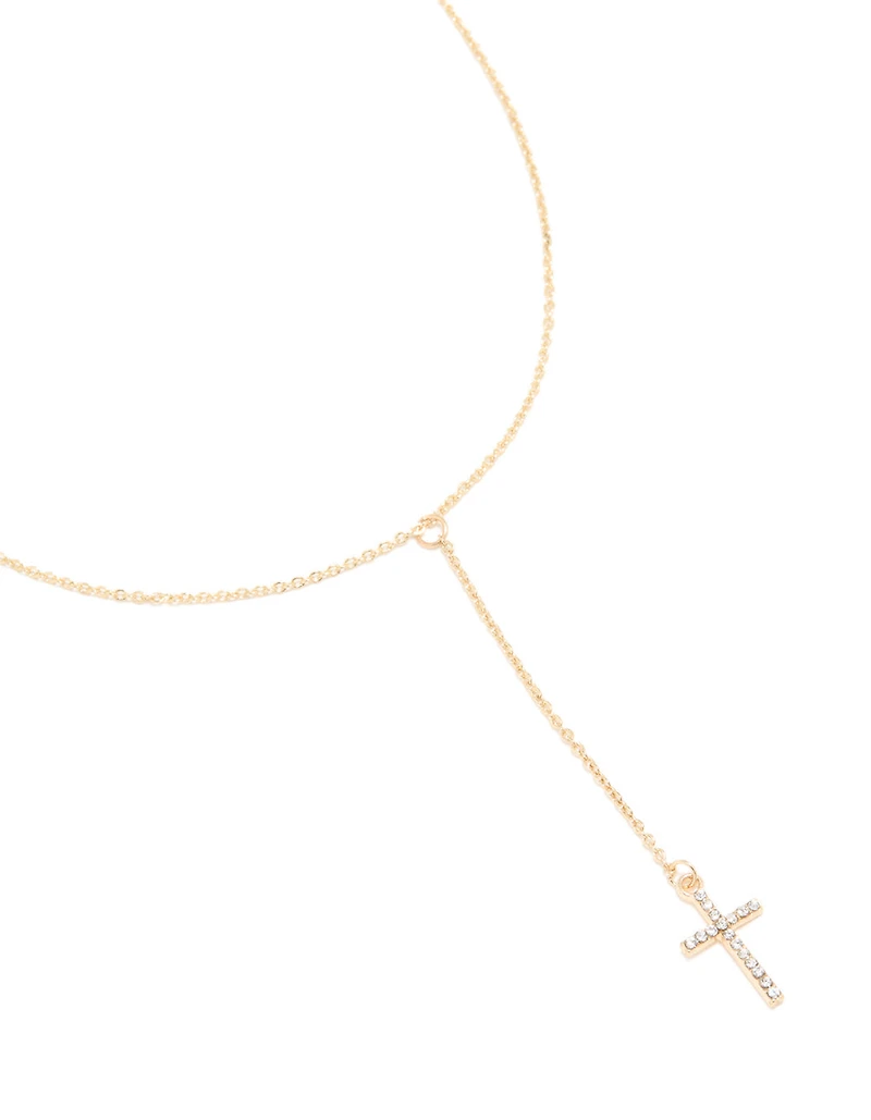 Gold Plain Cross Y-Necklace