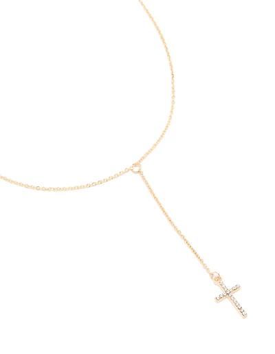 Gold Plain Cross Y-Necklace
