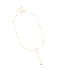 Gold Plain Cross Y-Necklace