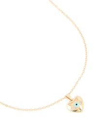 Gold Diamante Heart Evil Eye Pendant Necklace